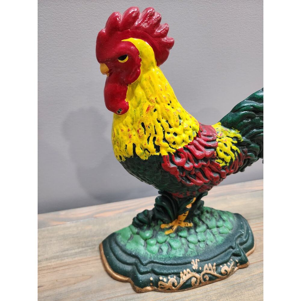 Vintage Cast Iron Rooster Door Stop 11" Hand Painted Heavy - Picture 3 of 10